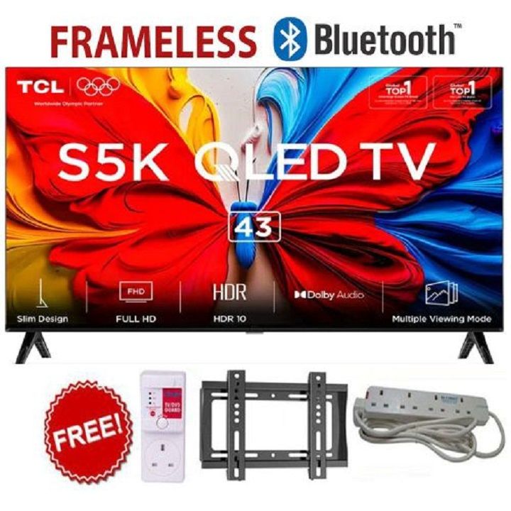 TCL 43S5K,43" Inch Google QLED TV  Bluetooth Enabled Full HD Television Smart ANDROID TV Netflix Youtube Google Appstore Inbuilt WIFI Inbuilt Decoder DOLBY AUDIO HDR10+ FREE TVGUARD+BRACKET+EXTENSION