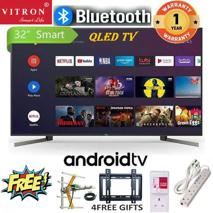 VITRON 32" INCH QLED BLUETOOTH TV  HTC3288QS,FRAMELESS Vitron 32 Inch Smart Android & Digital TV Inbuilt Decoder HDMI USB Ports,Netflix,Youtube, APPSTORE 14 MONTHS WARRANTY+ 4 EXTRA GIFTS