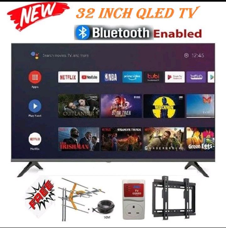 VITRON 32" INCH QLED TV BLUETOOTH TV  HTC3288QS,FRAMELESS 32 Inch Smart Android TELEVISION Inbuilt Decoder 3*HDMI,2*USB ports, Netflix, YouTube, App Store 14 Months Warranty+ + 3 EXTRA FREE GIFTS