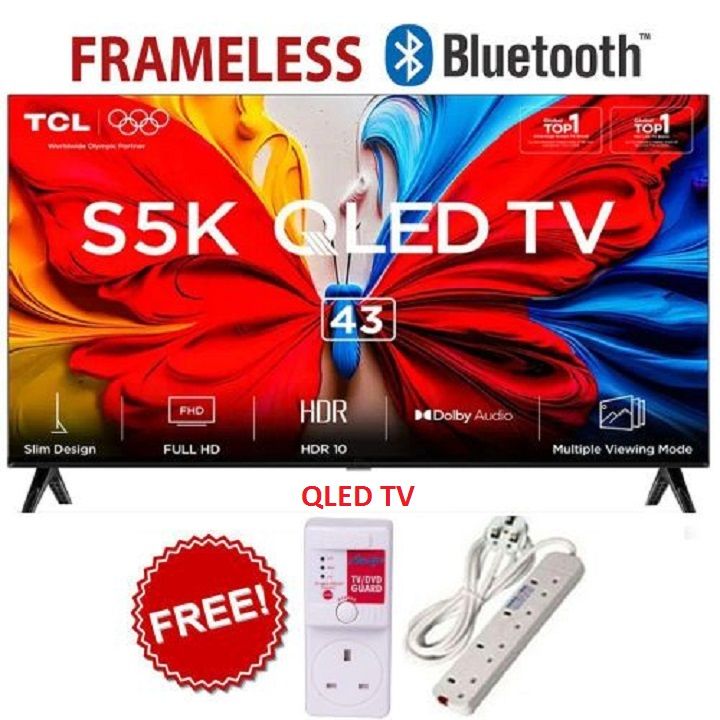 TCL 43S5K ,43" Inch QLED TV Bluetooth Enabled Television Smart ANDROID Google TV Netflix YouTube Google App store Inbuilt WIFI Connectivity, Inbuilt Decoder, DOLBY AUDIO HDR10+ FREE TV GUARD+EXTENSION