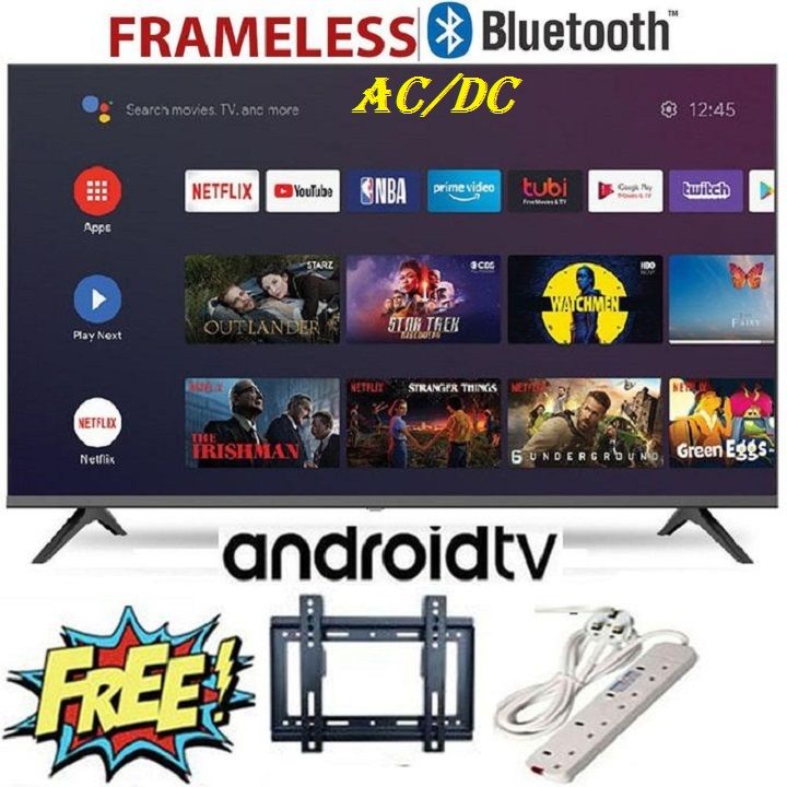 AMTEC 40" inch TV AC/DC TV, Bluetooth Enabled, Full HD ,Smart Android TV,Built-in WIFI connectivity,Inbuilt Decoder 2*HDMI 2*USB Ports WideColor ENHANCER NETFLIX YOUTUBE+ FREE EXTENSION + WALL BRACKET