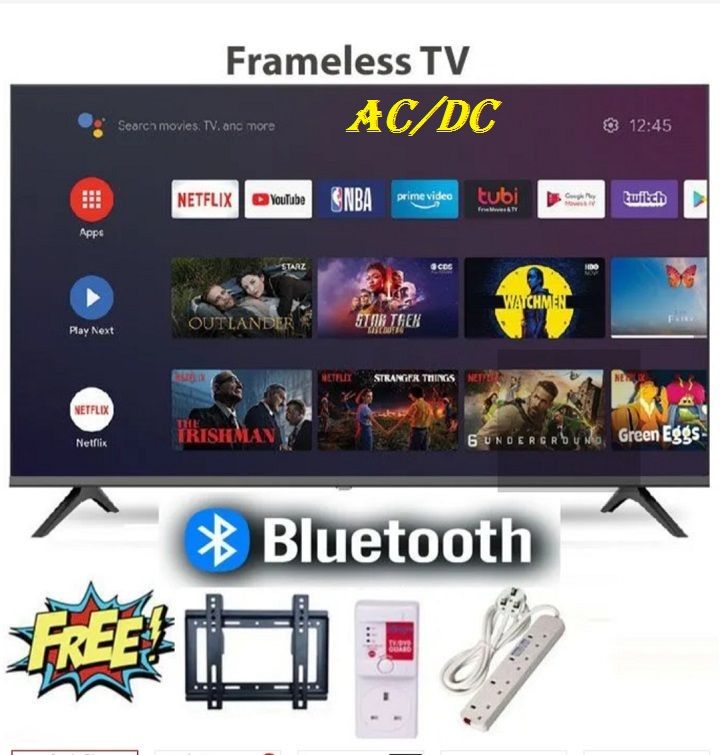 AMTEC 40" inch TV AC/DC TV, Bluetooth Enabled, Frameless Television, Full HD ,Smart Android TV, Built-in WIFI, Inbuilt Decoder 2*HDMI 2*USB Ports Wide Color ENHANCER, NETFLIX ,YOUTUBE + 3 FREE GIFTS