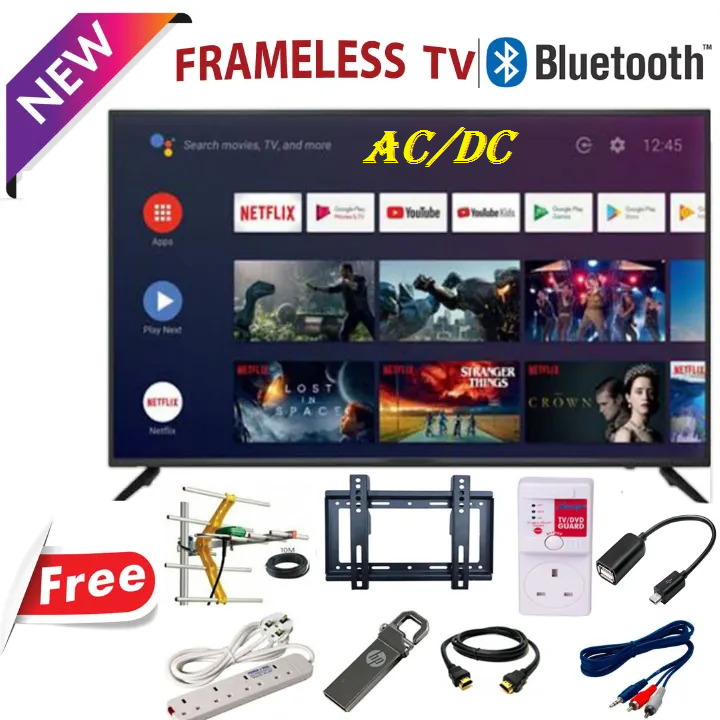AMTEC 40" inch TV AC/DC TV, Bluetooth Enabled, Frameless Television, Full HD ,Smart Android TV, Built-in WIFI, Inbuilt Decoder 2*HDMI 2*USB Ports WideColor ENHANCER, NETFLIX ,YOUTUBE + 8 FREE GIFTS