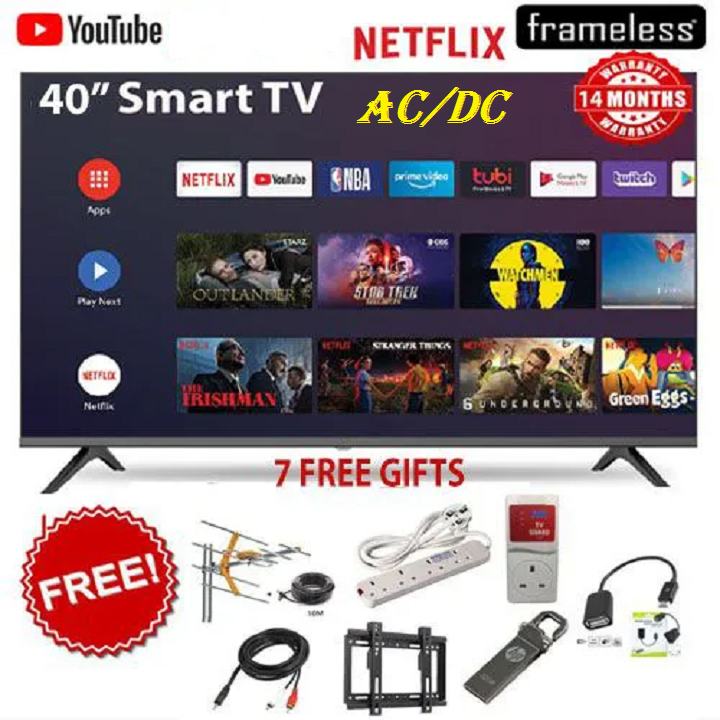 AMTEC 40" inch TV AC/DC TV, Bluetooth Enabled, Frameless Television, Full HD ,Smart Android TV, Built-in WIFI, Inbuilt Decoder 2*HDMI 2*USB Ports WideColor ENHANCER, NETFLIX ,YOUTUBE + 7 FREE GIFTS