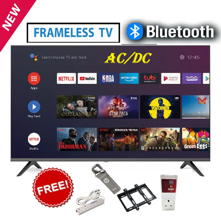 AMTEC 40" inch TV AC/DC TV, Bluetooth Enabled, Frameless Television, Full HD ,Smart Android TV, Built-in WIFI, Inbuilt Decoder 2*HDMI 2*USB Ports Wide Color ENHANCER, NETFLIX ,YOUTUBE + 4 FREE GIFTS