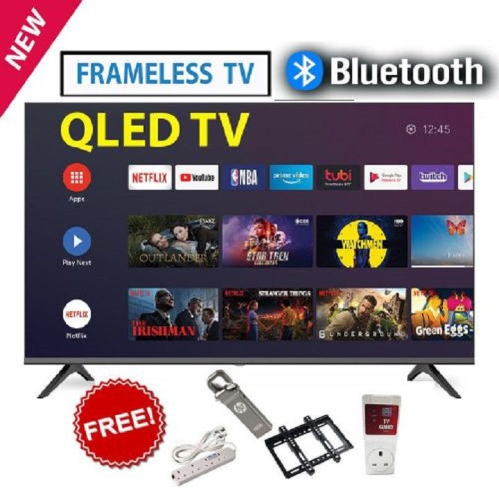 VITRON43 HTC4300QFS QLED TV  VITRON 43" INCH BLUETOOTH FRAMELESS FHD SMART TV ANDROID TELEVISION NETFLIX YOUTUBE TELEVISION 43 INCH  BUILT-IN WIFI APPSTORE 1GB RAM 8GBROM 3*HDMI PORTS+4 FREE GIFTS