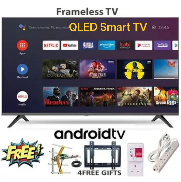 VITRON43 QLED TV  HTC4300QFS VITRON  43" INCH BLUETOOTH FRAMELESS FHD SMART TV ANDROID TELEVISION NETFLIX YOUTUBE  43 INCH ,WITH BUILT-IN WIFI, APP STORE 1GB-RAM 8GB-ROM+ 4 EXTRA GIFTS
