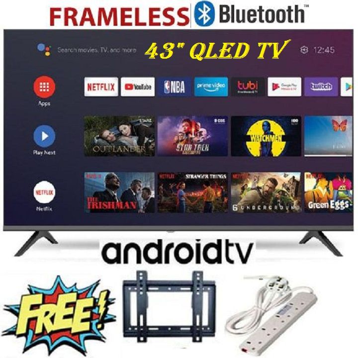 HTC4300QFS,VITRON 43 INCH QLED TV, BLUETOOTH  FRAMELESS FHD SMART TV ANDROID TV NETFLIX ,YOUTUBE TELEVISION BUILT-IN WIFI, APP STORE 1GB-RAM 8GB-ROM+FREE WALL BRACKET+HEAVYDUTY EXTENSION