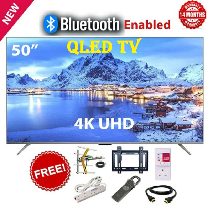 VITRON HTC5068US 50" Inch QLED TV SMART TELEVISION,FRAMELESS, INBUILT DECODER  4K UHD, Android, Bluetooth TV ,BUILT-IN WIFI ,1.5GBRAM,8GBROM, NETFLIX,YOUTUBE,APPSTORE + 6 EXTRA  FREE GIFTS