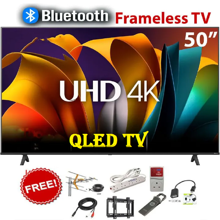 VITRON 50" INCH QLED TV HTC5088QFS 4K UHD SMART ANDROID TELEVISION, BLUETOOTH CONNECTIVITY, WIFI CONNECITIVITY, INBUILT DECODER , NETFLIX, YOUTUBE, APPSTORE,1.5GBRAM 8GBROM+ 6 EXTRA FREE ACCESSORIES