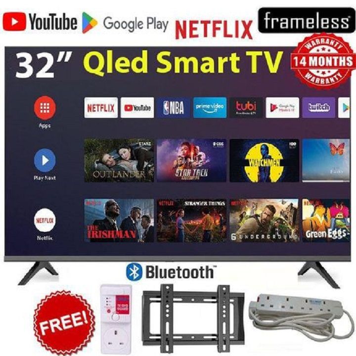 VITRON 32" INCH QLED TV HTC3288QS,FRAMELESS, BLUETOOTH TV , Smart Android 14.0 TV Inbuilt Decoder HDMI,USB,Netflix,Youtube, APP STORE 14 Months Warranty+ FREE TV Guard + WALL BRACKET + Extension CABLE