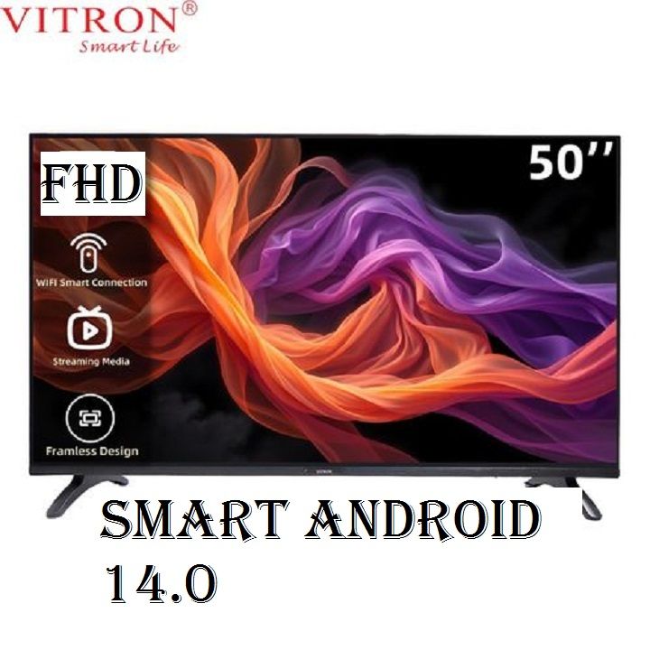 Vitron 50" Inch TV HTC5008FS Frameless 2K FULL HD Android Smart TELEVISION Bluetooth Netflix Youtube1.5G+8G USB/SD WIFI ENABLED Television ICAST SCREEN +Free Tilt Wall Mount Bracket