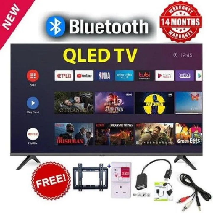 VITRON 43" INCH QLED TV BLUETOOTH CONNECTIVITY HTC4300QFS FRAMELESS FHD SMART TV ANDROID 14.0 & DIGITAL  TV, NETFLIX ,YOUTUBE TELEVISION BUILT-IN WIFI, APP STORE 1GB-RAM 8GB-ROM + 4 FREE ACCESSORIES