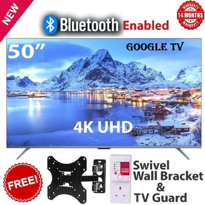 Skyworth50″ inch TV 4K UHD GOOGLE Television Smart  Ok Google TV Hands-Free Voice Control  App store Inbuilt Decoder ,Netflix, YouTube ,Prime Video, Bluetooth, i-cast SCREEN +TV GUARD+ TILT BRACKET