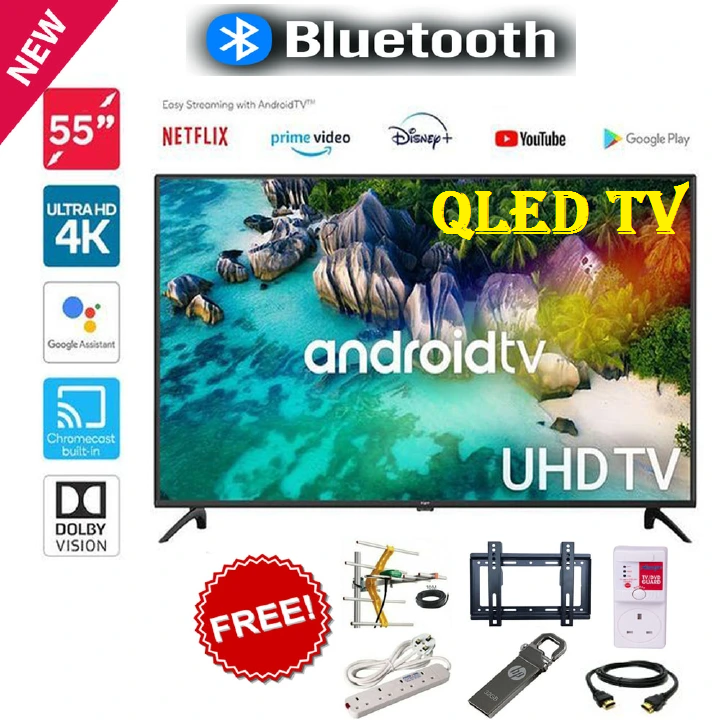 VITRON 55" Inch QLED HTC55QUS, BLUETOOTH ENABLED, 4K UHD TV Television Smart Android TV,Netflix,Youtube, WIFI CONNECTIVITY, APPSTORE, INBUILT DECODER 1.5GBRAM,8GBROM WideColor Enhancer+ 6 EXTRA GIFTS