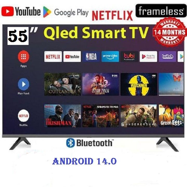 VITRON HTC55QUS,55" Inches QLED TV Television 4K UHD Bluetooth Enabled TV Smart Android TV Netflix,Youtube Appstore Inbuilt Decoder, ICAST SCREEN, VOICE CONTROL  + Free TV Guard + TILT WALL BRACKET