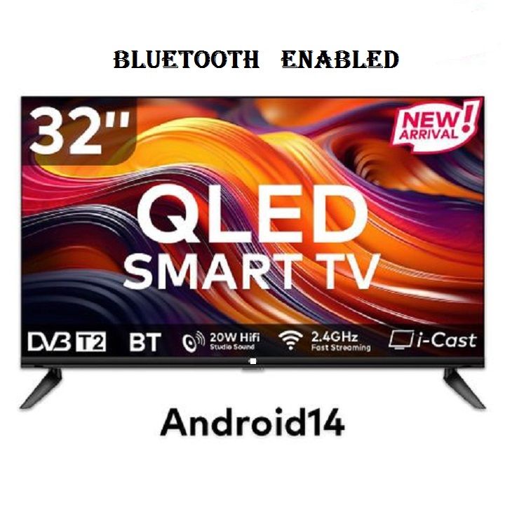 Vitron Bluetooth Enabled HTC3288QS 32 Inch QLED TV FRAMELESS  Smart Android 14.0 TV with Inbuilt Decoder Inbuilt WIFI,Netflix,Youtube  Appstore, ICAST SCREEN 14 Months Warranty + 7 FREE GIFTS
