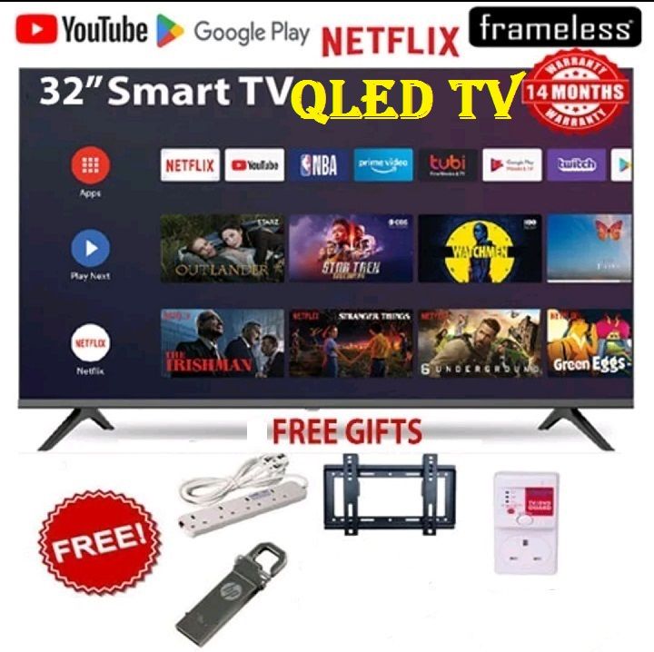 VITRON 32" Inch QLED TV  HTC3288QS FRAMELESS BLUETOOTH ENABLED Smart Android 14.0 TV with Inbuilt Decoder Inbuilt WIFI,Netflix,Youtube ICAST SCREEN MIRRORING Appstore 14 Months Warranty + 4 FREE GIFTS