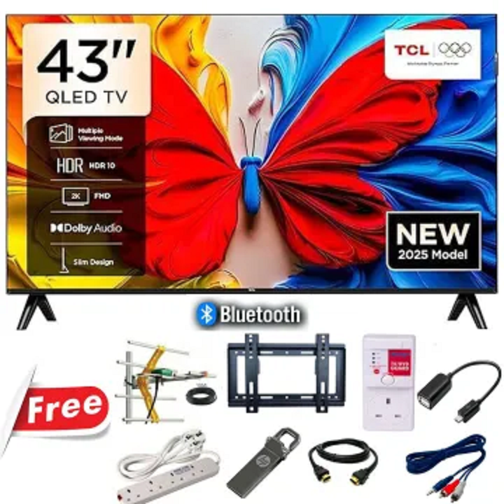 TCL 43S5K,43" Inch Google QLED TV Bluetooth Enabled Full HD Television Smart ANDROID TV Netflix Youtube Google Appstore Inbuilt WIFI Inbuilt Decoder DOLBY AUDIO HDR10+ 8 FREE GIFTS