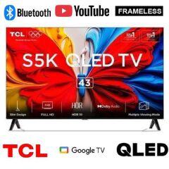 TCL 43S5K,43" Inch QLED Google TV Bluetooth Connectivity, Television Smart ANDROID TV Netflix Youtube Google Appstore Inbuilt WIFI Connectivity, Inbuilt Decoder  DOLBY AUDIO HDR10 NETFLIX YOUTUBE
