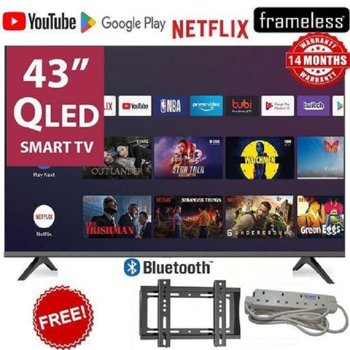 VITRON 43" INCH TV HTC4300QFS QLED  FHD SMART ANDROID TV,ICAST,NETFLIX ,YOUTUBE TELEVISION INBUILT DECODER WIFI , APP STORE 1GB-RAM 8GB-ROM 2*USB,3*HDMI PORTS VITRON43+FREE EXTENSION+ WALL BRACKET