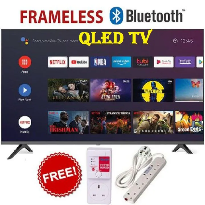 VITRON 43" INCH SMART ANDROID TV QLED TV BLUETOOTH FRAMELESS FHD HTC 4300QFS NETFLIX ,YOUTUBE TELEVISION BUILT-IN WIFI, APPSTORE 1GB-RAM 8GB-ROM VITRON43, ICAST+FREE TV GUARD+ EXTENSION CABLE