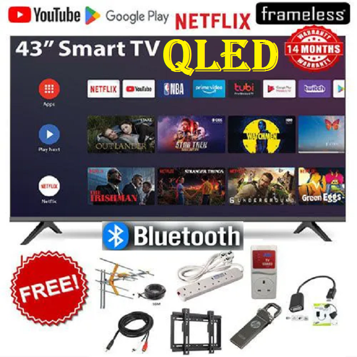 GLD 43" inch QLED TV Smart Android TV Bluetooth Connectivity Television, Inbuilt Decoder for local channels, Netflix ,YouTube, HDMI & USB Ports Wide Color Enhancer + 7 FREE GIFTS