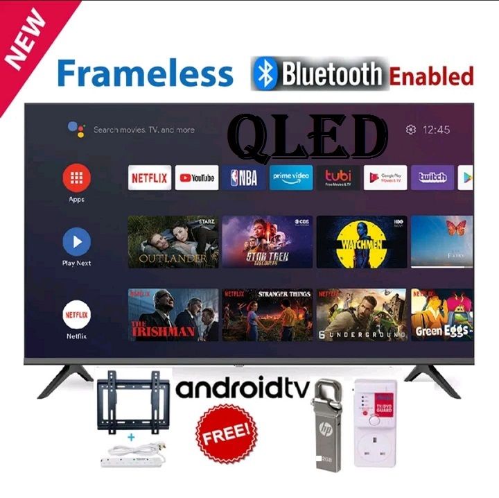GLD 43" inch TV Smart Android QLED TV Bluetooth Connectivity Television, Inbuilt Decoder Netflix Youtube VGA HDMI USB Wide Color Enhancer + FREE GIFTS