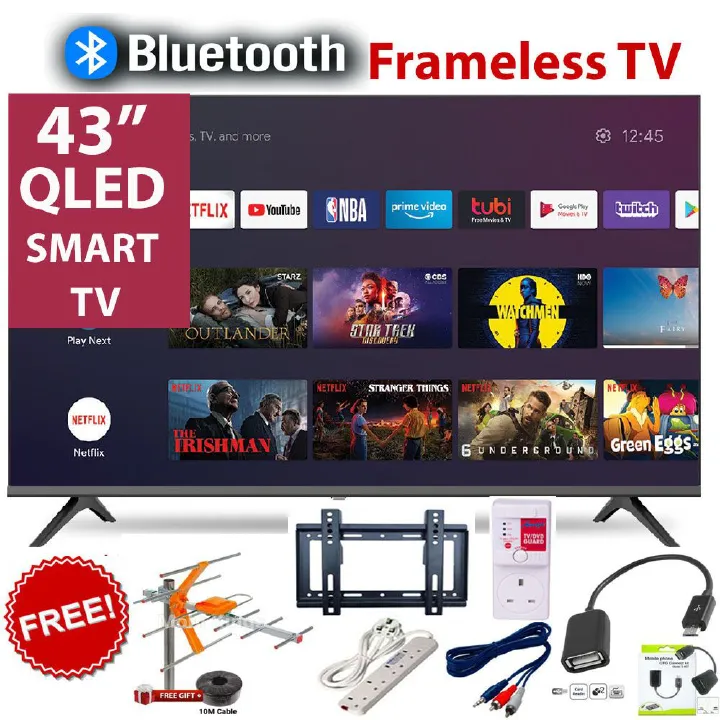 GLD 43" inch TV Smart Android QLED TV Bluetooth Connectivity Television, Inbuilt Decoder for local channes,Netflix YouTube ,HDMI &USB PORTS  ,Wide Color Enhancer + 6 EXTRA ACCESSORIES