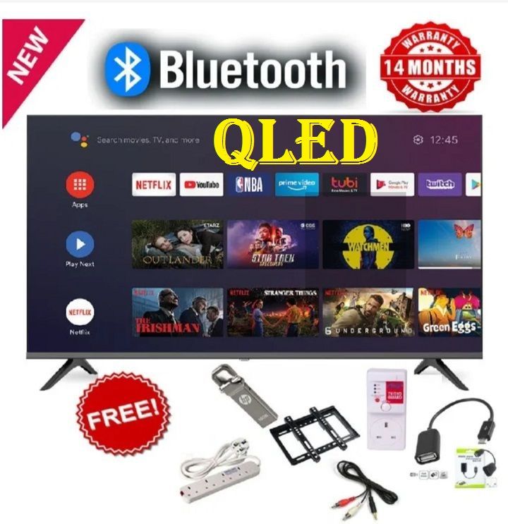 GLD 43" inch TV Smart Android QLED TV Bluetooth Connectivity Television, Inbuilt Decoder for local channels, Netflix YouTube ,HDMI & USB PORTS  Wide Color Enhancer + 6 FREE ACCESSORIES
