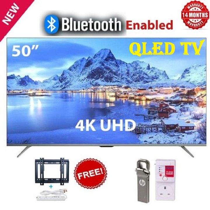 (Latest Version) Vision Plus 50 inch TV Smart QLED TV Frameless VP8850QV 4K UHD Frameless V+ OS Television 50" , Bluetooth, NETFLIX OFFICIAL SMART CONTENT TV, DOLBY AUDIO + 4 FREE GIFTS