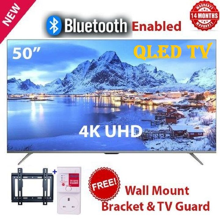 (Latest Version) Vision Plus 50 inch Smart QLED TV Frameless VP8850QV 4K UHD Frameless V+ OS Television 50" , Bluetooth, NETFLIX OFFICIAL SMART CONTENT TV, DOLBY AUDIO + FREE TV Guard + Wall Bracket