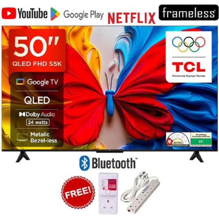 TCL 50" Inch TV QLED TV Google TV Smart Full HD Android TV, Wi-Fi Enabled, Bluetooth Enabled, HDMI/USB ports, Netflix, YouTube, Dolby Audio Prime Video, Inbuilt Decoder+ FREE TV GUARD+EXTENSION