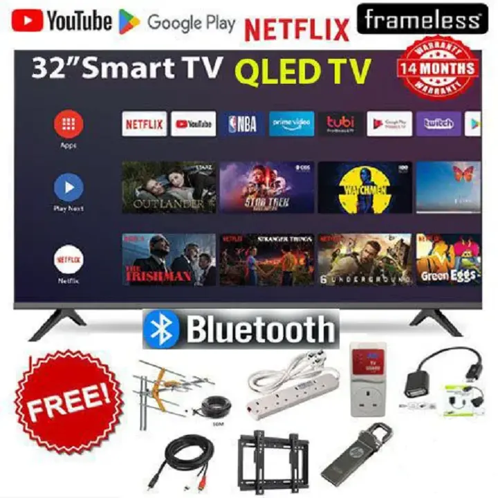 VITRON HTC3288QS 32" Inch  QLED TV  BLUETOOTH ENABLED TV FRAMELESS Smart Android 14 TELEVISION with Inbuilt Decoder Inbuilt WIFI CONNECTIVITY,Netflix,Youtube App store 14 Months Warranty+ 7 FREE GIFTS