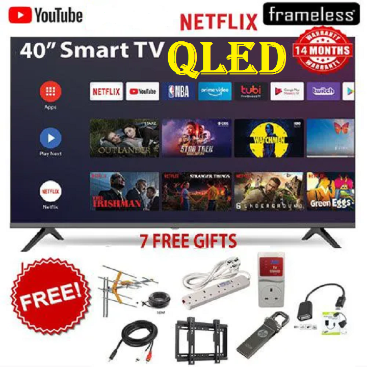 Vitron HTC4088QFS,40" Inch  QLED TV Bluetooth Enabled Frameless Smart Android TV Inbuilt WIFI Netflix,Youtube Television Inbuilt Decoder Appstore Wide Color Enhancer 14 Months Warranty +7 FREE GIFTS