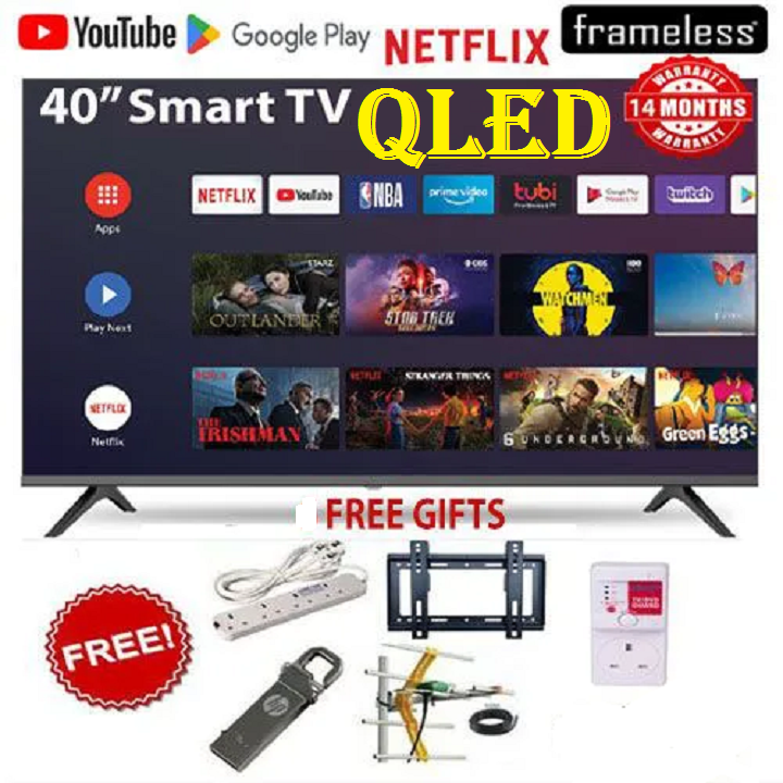 Vitron HTC4088QFS 40" Inch TV Bluetooth Enabled Frameless Television Smart Android QLED TV Inbuilt WIFI Netflix, YouTube, Inbuilt Decoder, Wi-Fi enabled Television 14 Months Warranty + 5 FREE GIFTS
