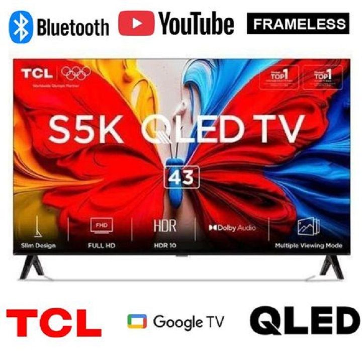 TCL 43S5K,43" Inch QLED TV Bluetooth Enabled Television Smart ANDROID Google TV Netflix Youtube Google Appstore Inbuilt WIFI Inbuilt Decoder DOLBY AUDIO HDR10+ 4 FREE ACCESSORIES