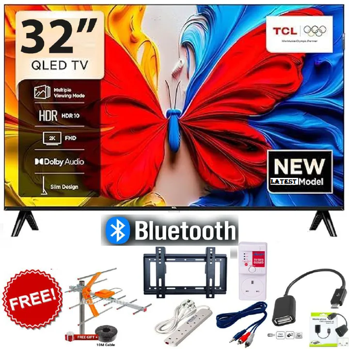 TCL 32" inch Smart Android GOOGLE TV QLED FULL HD TV Bluetooth Enabled Frameless  HDR10 DOLBY WIFI ENABLED Television Chromecast Google Playstore Netflix YouTube DOLBY AUDIO TCL32+ 6 EXTRA ACCESSORIES