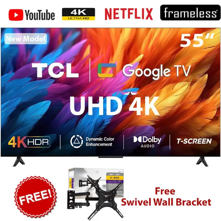 TCL 55" Inch 4K ULTRA HD Smart TV (55V6D, 2026 Model)with Google,Dolby Vision, Atmos, HDR Pro+, Game Accelerator Enhanced Gaming, Voice Control,NETFLIX, YOUTUBE,BLUETOOTH + FREE  TILT WALL BRACKET