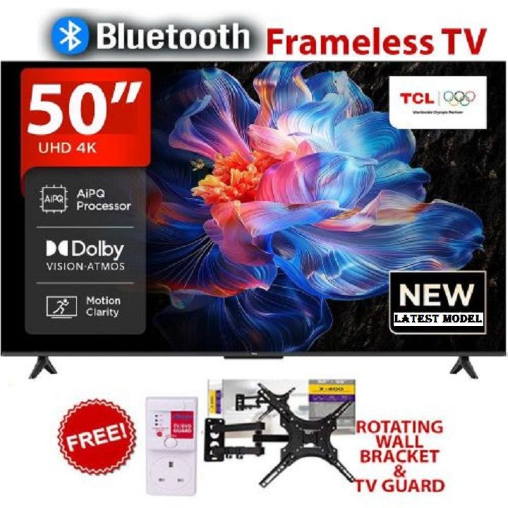 TCL 50" Inch SMART TV 50V6C 4K ULTRA HD  Google Dolby Vision, Atmos, HDR Pro+, Game Accelerator Enhanced Gaming, Voice Control, NETFLIX YOUTUBE,APP STORE,ICAST SCREEN TCL50+FREE TV GUARD +TILT BRACKET