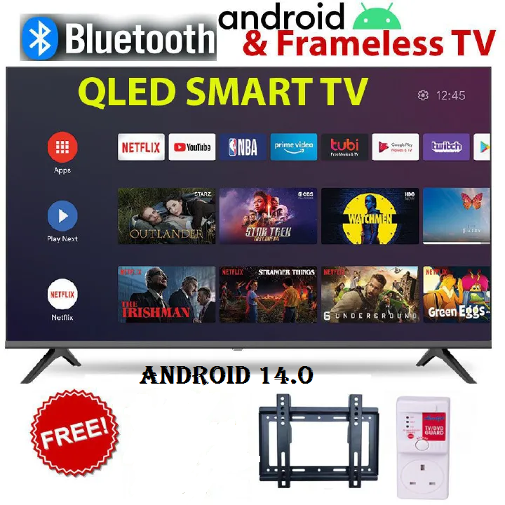 Vitron 40" INCH TV HTC4088QFS QLED TV Bluetooth Enabled  Frameless Smart Android TV App Store ,NETFLIX,YOUTUBE-WIFI Television 2*USB 3*HDMI,ICAST SCREEN+ FREE Wall Mounting Bracket +TV Guard