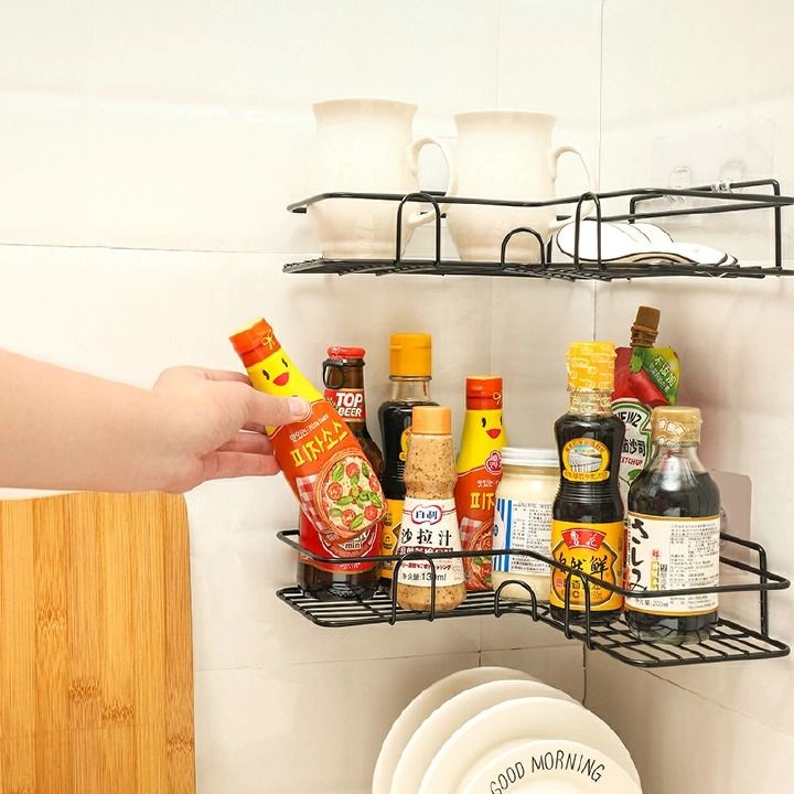 1 Pc Bathroom corner Shelf Wall Hooks Kitchen Organizer Shelves Corner shower caddy Storage Rack Shampoo Holder For Kitchen Bathroom