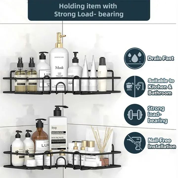 1 Pc Bathroom corner Shelf Wall Hooks Kitchen Organizer Shelves Corner shower caddy Storage Rack Shampoo Holder For Kitchen Bathroom