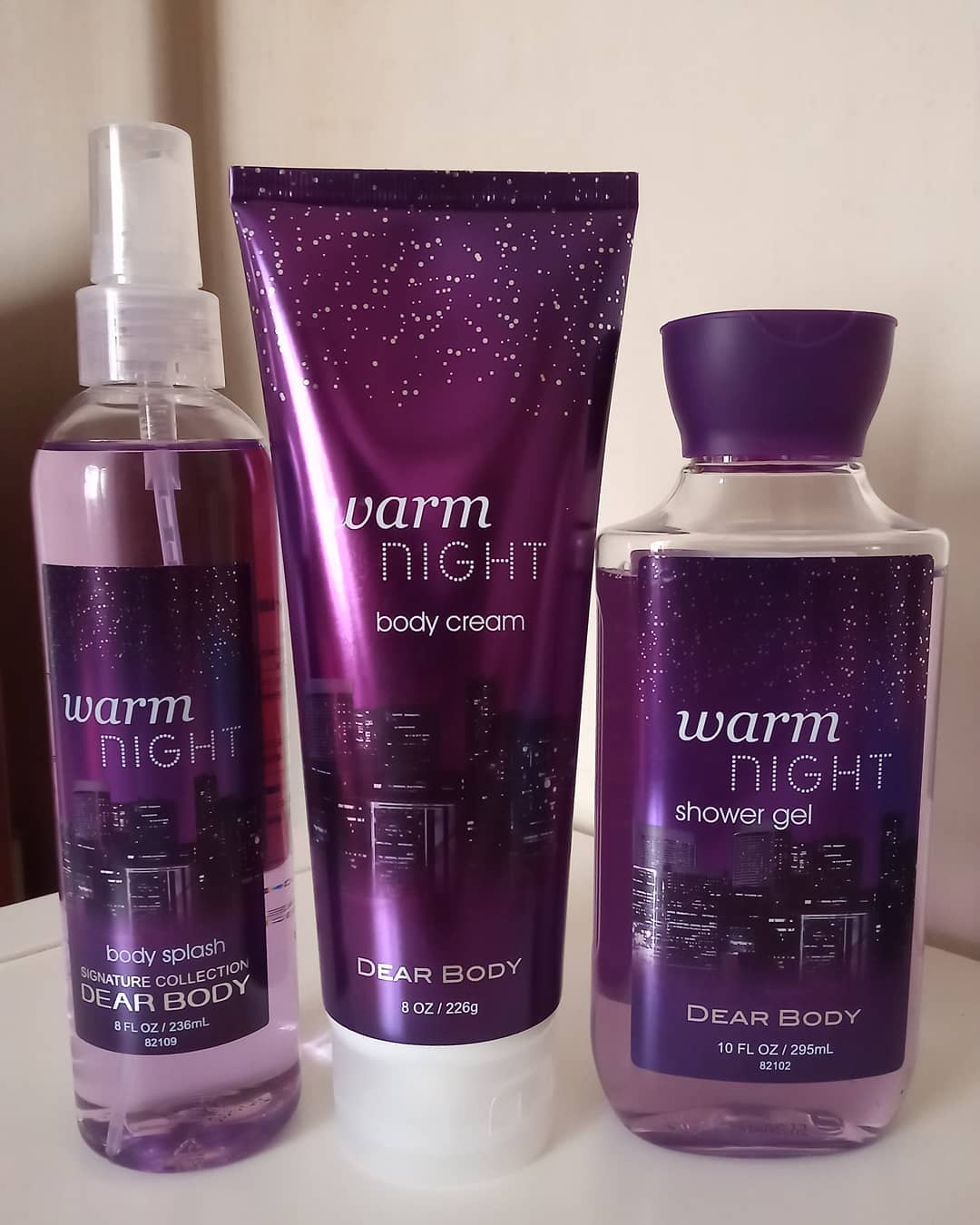 Dear Body Warm Night for Women 3in1 Shower Gel, Body Splash & Cream - Luxurious Skincare Set with Aloe Vera, Vitamin E, and Cocoa Butter for Soft, Moisturized, and Fragrant Skin