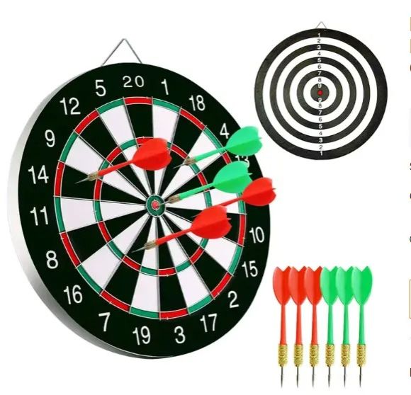 Dart Board Game Set - 17'' Double Sided Usable Dartboard with FREE 6 Steel Tip Darts, Excellent Indoor & Outdoor Party Game