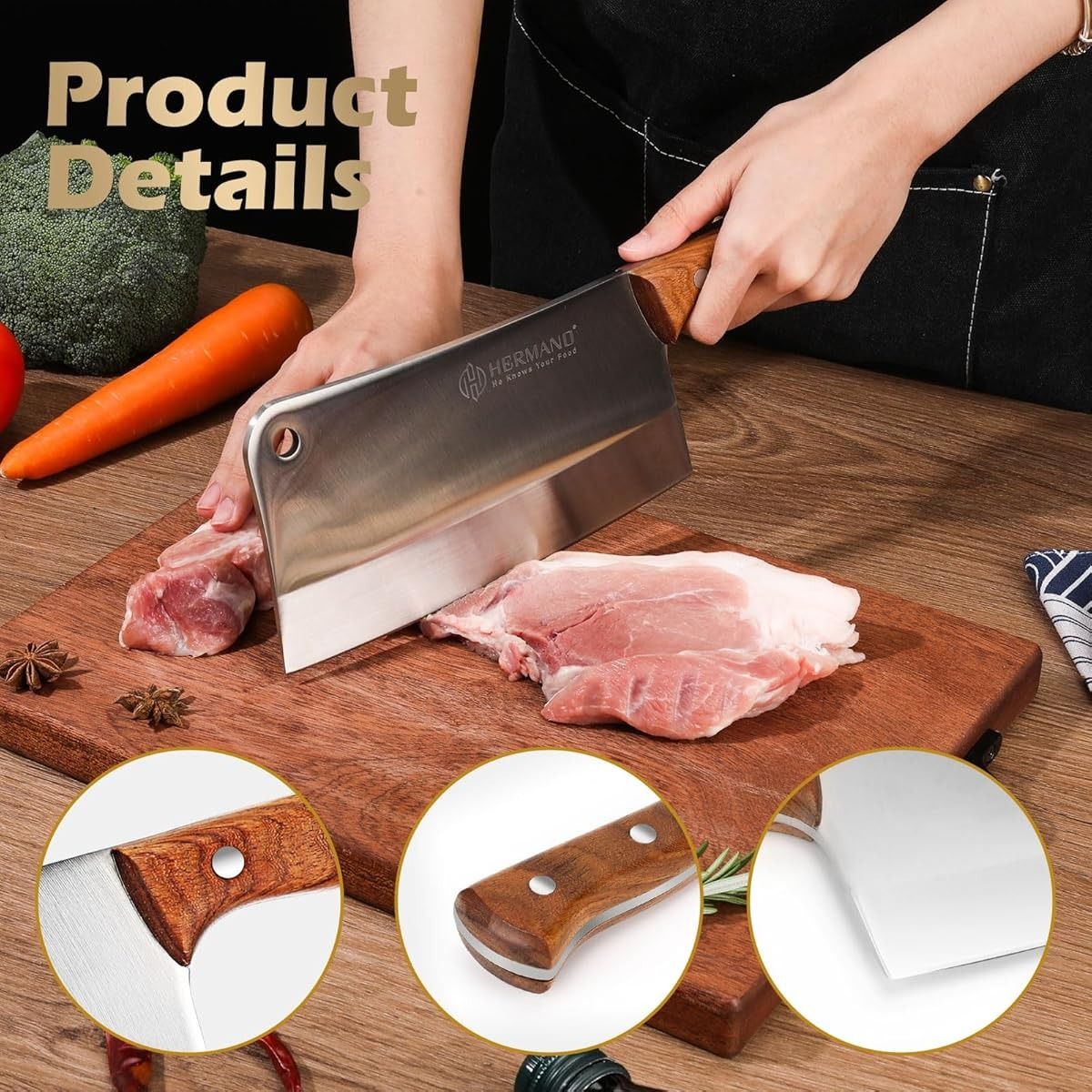 Butcher Knife, Meat Cleaver Knife, 8 Inches Chopping Knife, Super Strong Makes Heavy Duty Easy