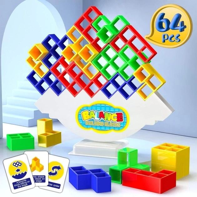 TETRIS TOWER GAME,  Tower Balance Stacking Game for Kids and Adults, Balanced Board Games for Kids 8-12, Two Players Team Versus Stack Attack Card Games