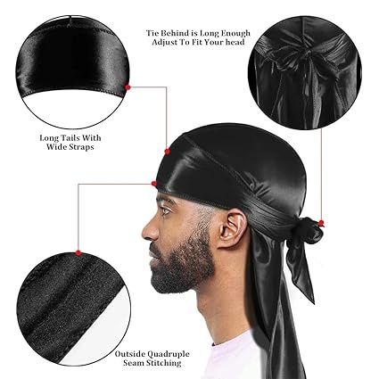 Stretchy Black Silk Durag/wave Drag - QUALITY GUARANTEED