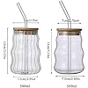 500ML Glass Cups with Lids and Straws Drinking Glasses with Bamboo Lids for Coffee Cocktail Smoothie Milk (Vertical Stripe Mug)