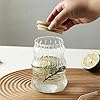500ML Glass Cups with Lids and Straws Drinking Glasses with Bamboo Lids for Coffee Cocktail Smoothie Milk (Vertical Stripe Mug)